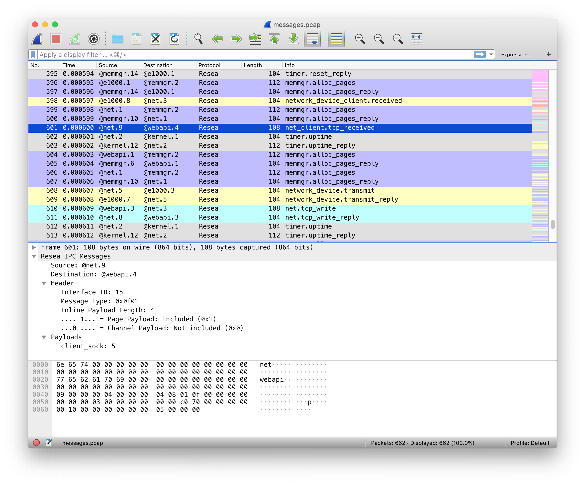 Wiresharkで見るメッセージパッシング